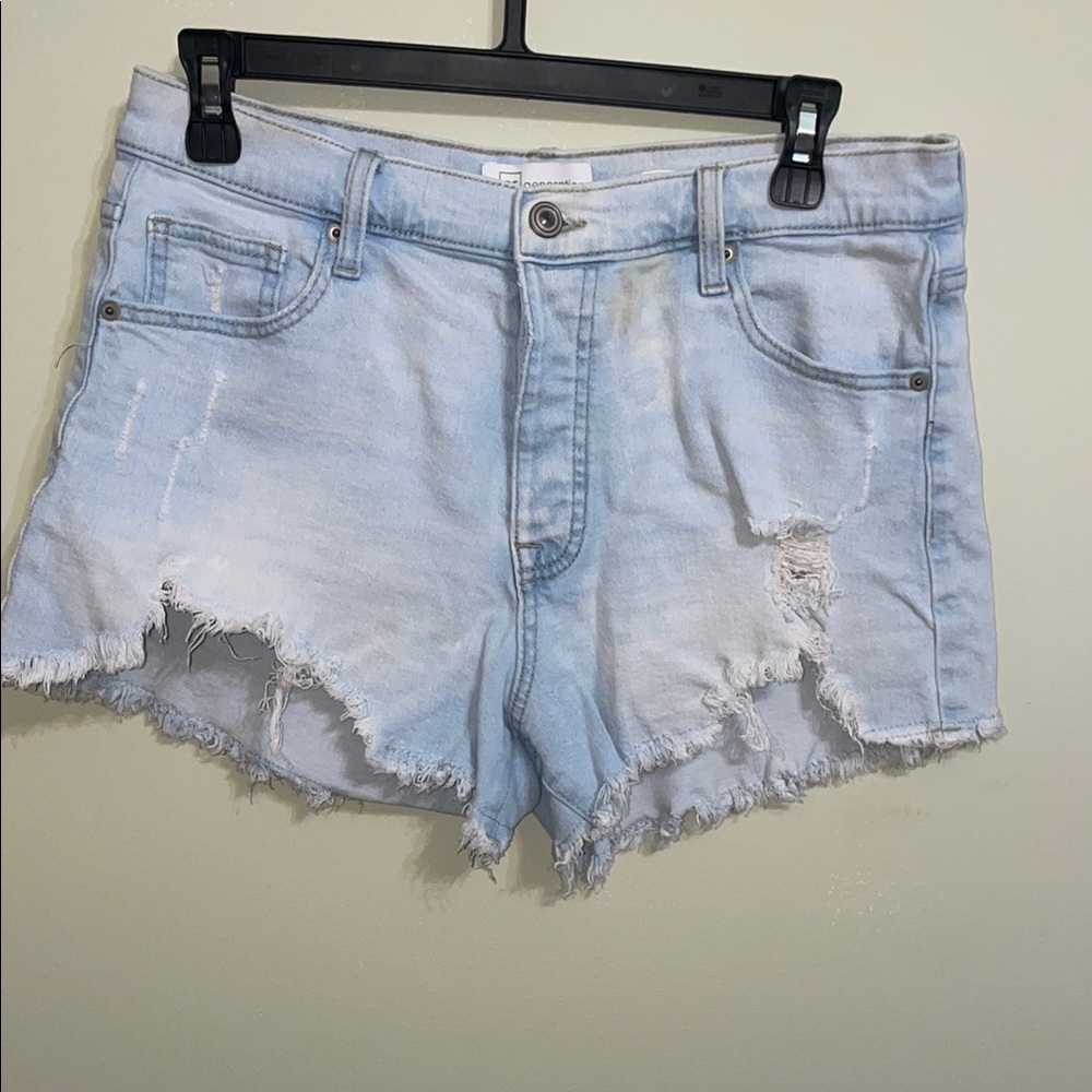 Distressed Light Blue Denim Shorts